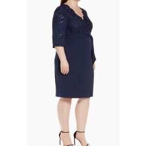 Alex Evenings Women's V-Neck Sequin Lace Bodice Cocktail Dress Size 22 Blue NWT